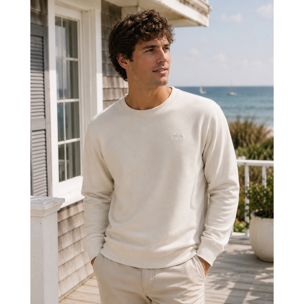 Katin Embroidered Crew Sweatshirt Mens L Cream Logo Fleece Crewneck 11869